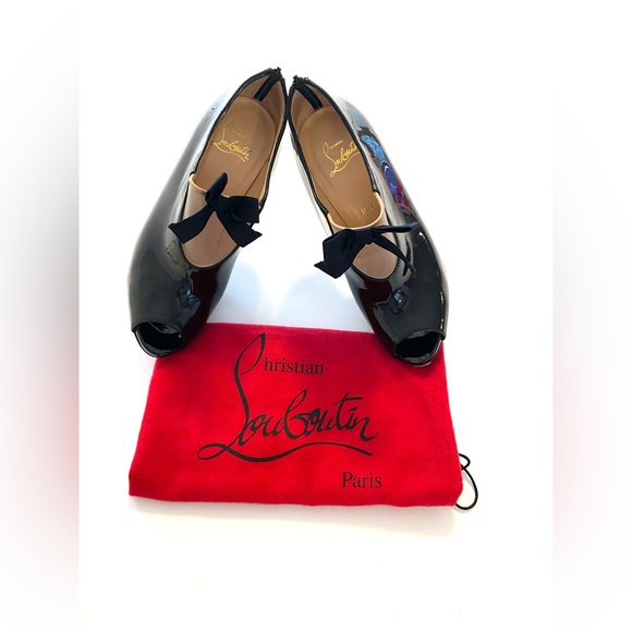 Christian Louboutin Estandono Patent Bow Booties Sz:37 Rare - Picture 6 of 15